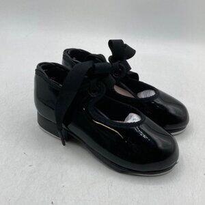 Capezio Girls Jr. Tyette Black Patent Tap Shoes Toddler Size 8